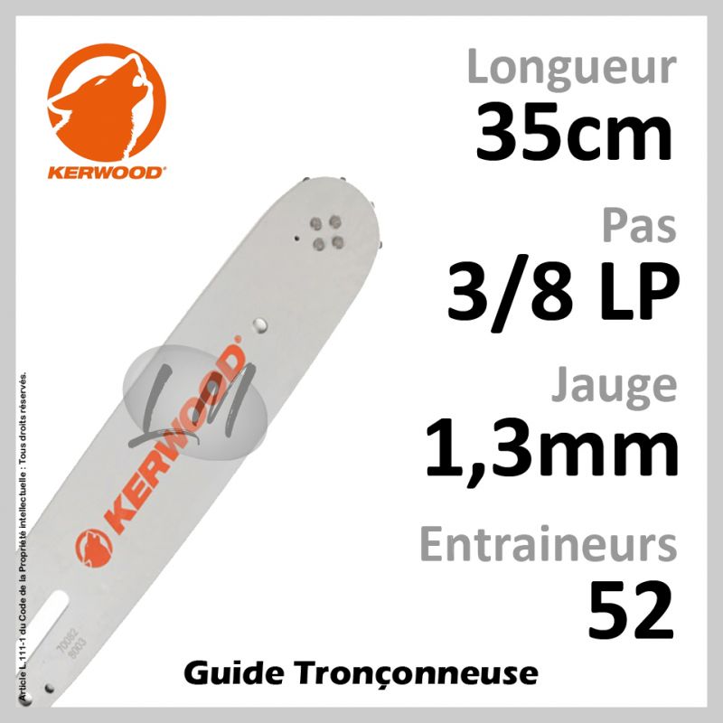 Guide tronçonneuse Kerwood 35 cm 3/8LP 1,3 mm 52 maillons