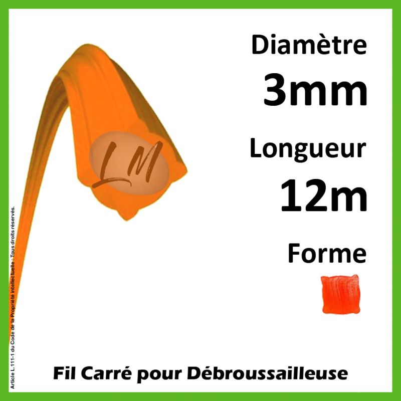 Fil Carré Nylon Orange 3mm x 12m