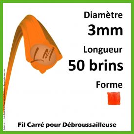 Fil Carré Nylon Orange 3mm x 42cm - 50 Brins