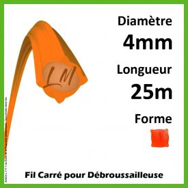 Fil Carré Nylon Orange 4mm x 25m