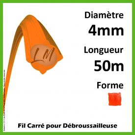 Fil Carré Nylon Orange  4mm x 50m