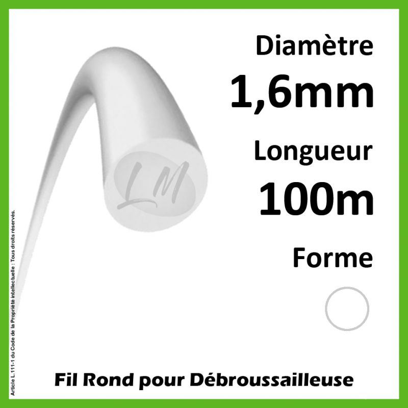 Fil Rond Nylon Blanc 1.6mm x 100m