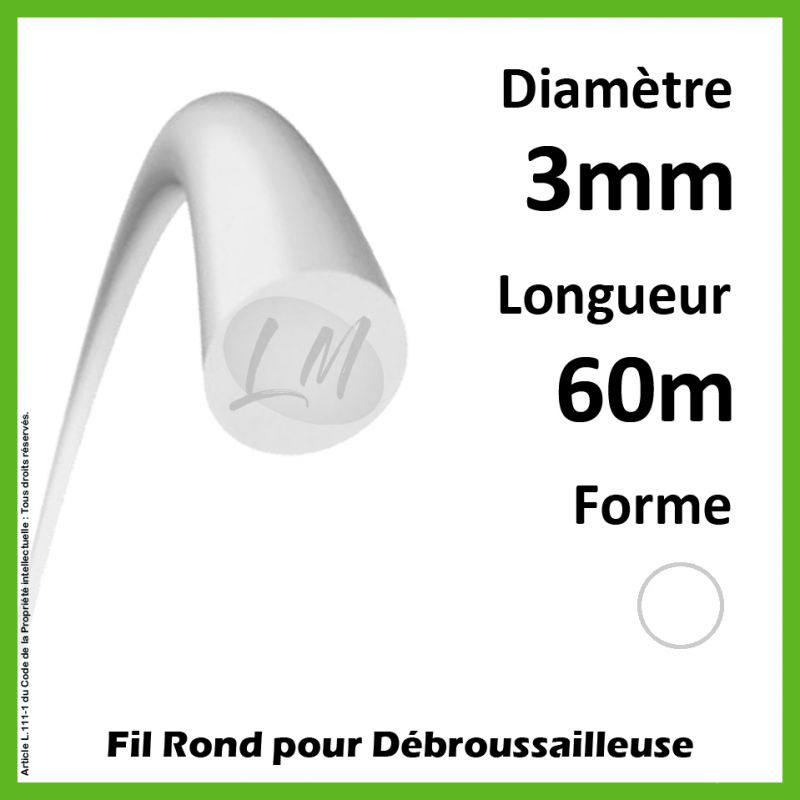 Fil nylon carré Ø 3 mm L 60 m, Réf 1510150 de CHS Pièces Détachées