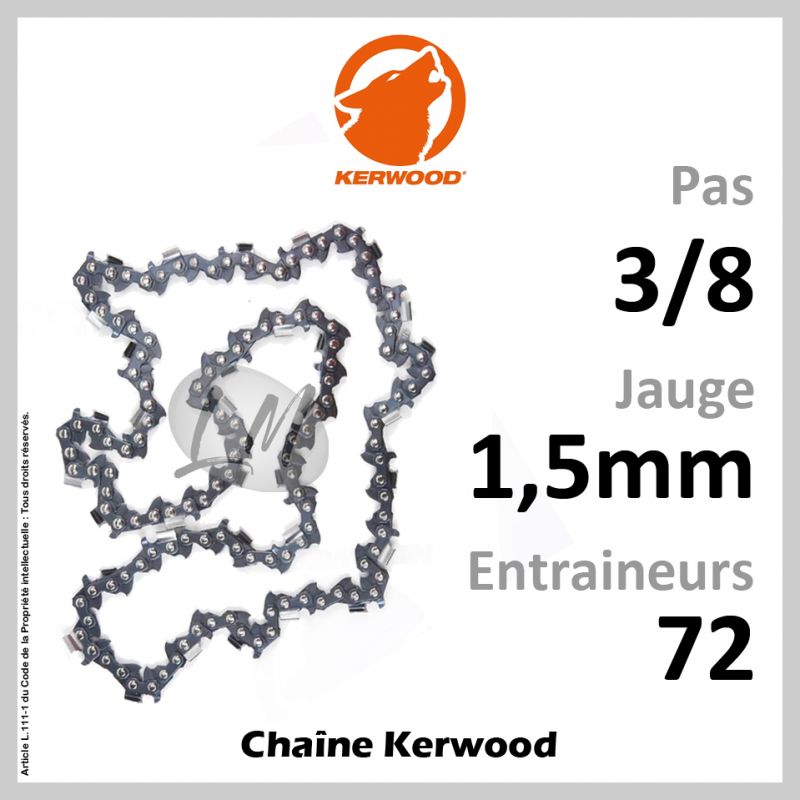Chaîne KERWOOD 72 Entraineurs, Pas : 3/8 - Jauge : 1,5mm