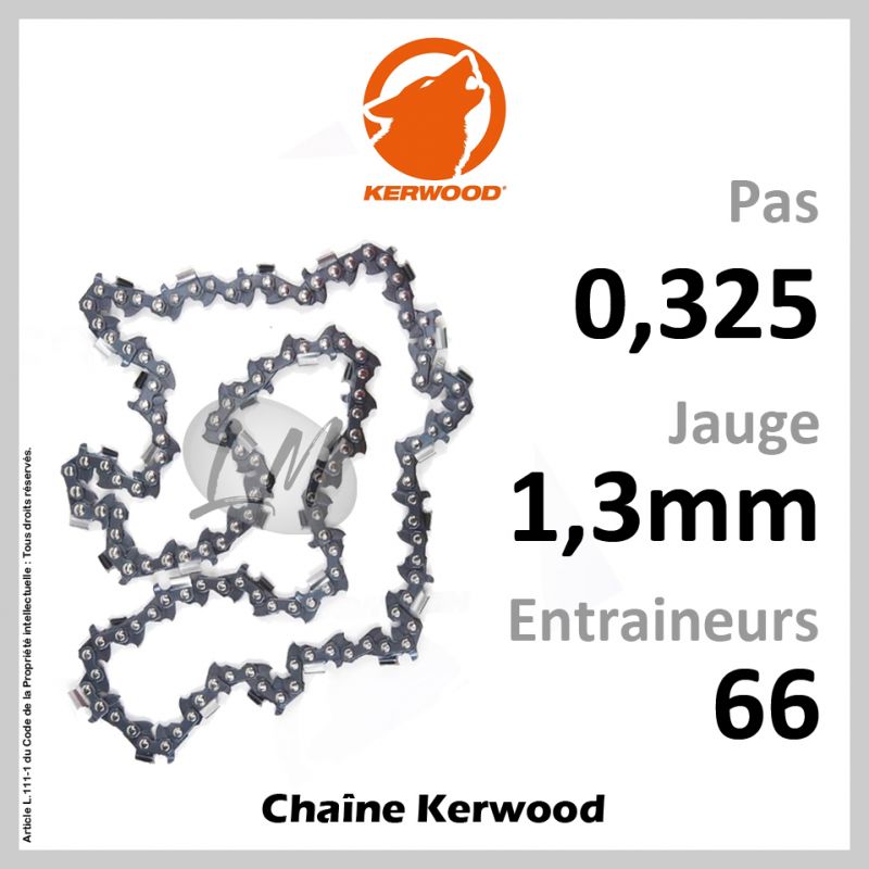 Chaîne KERWOOD 66 Entraineurs, Pas : 0,325 - Jauge : 1,3mm