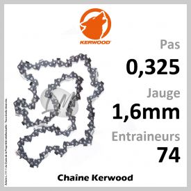 Chaîne KERWOOD 74 Entraineurs, Pas : 0,325 - Jauge : 1,6mm