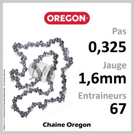 Chaîne Oregon 67 Entraineurs, Pas : 0,325 - Jauge : 1,6 mm. 22BPX067E