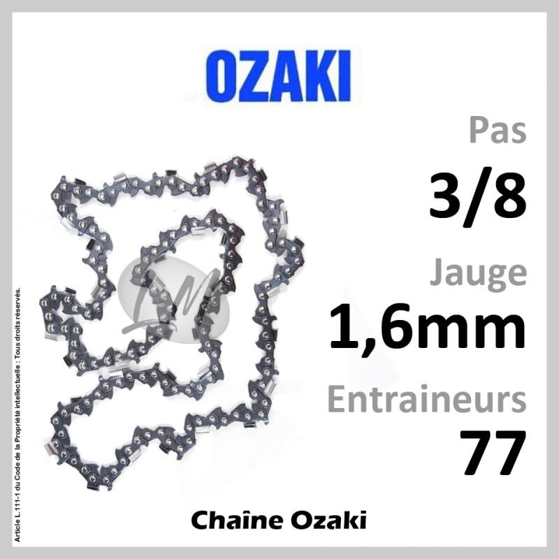 Chaîne OZAKI 77 Entraineurs, Pas : 3/8 - Jauge : 1,6mm