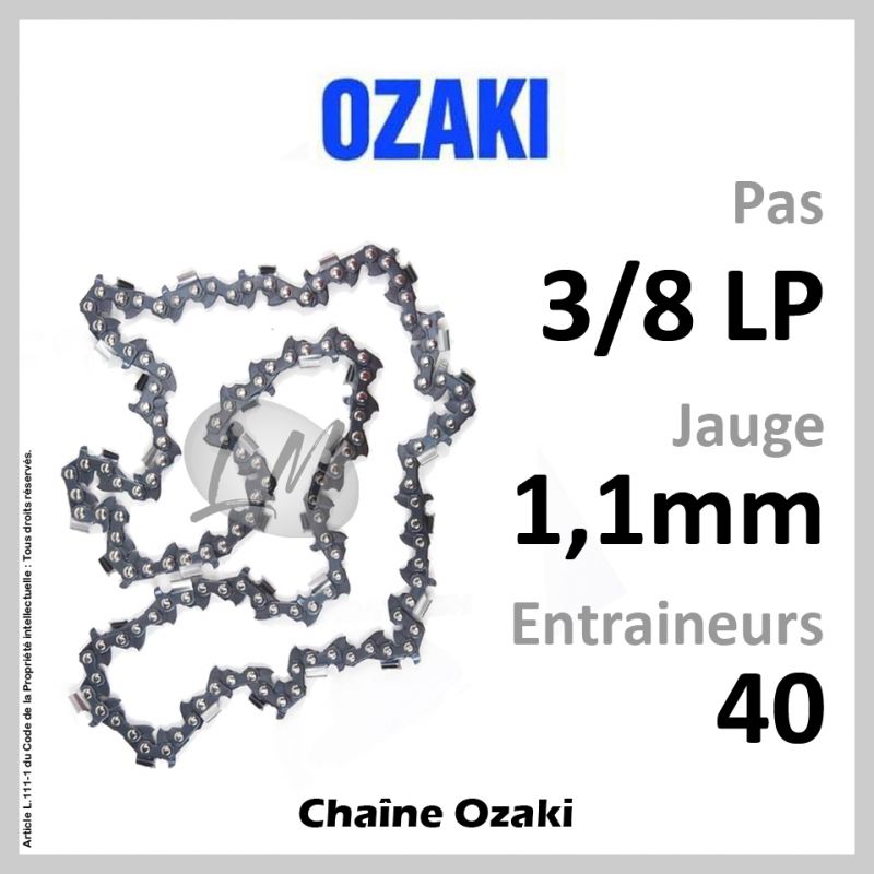 Chaîne OZAKI 40 Entraineurs, Pas : 3/8 LP - Jauge : 1,1mm