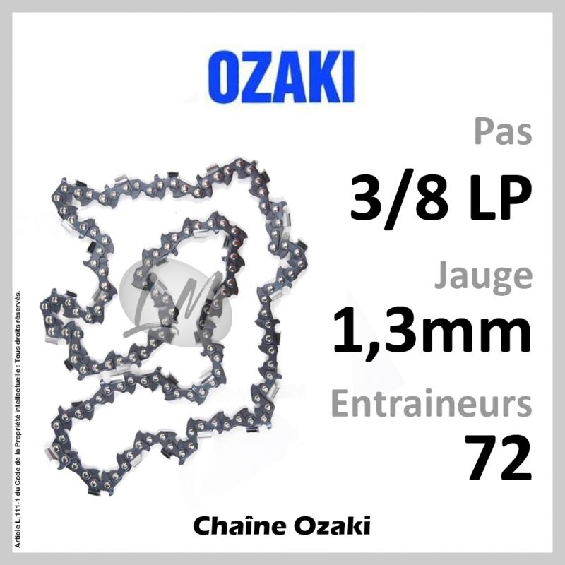 Chaîne OZAKI 72 Entraineurs, Pas : 3/8 LP - Jauge : 1,3mm
