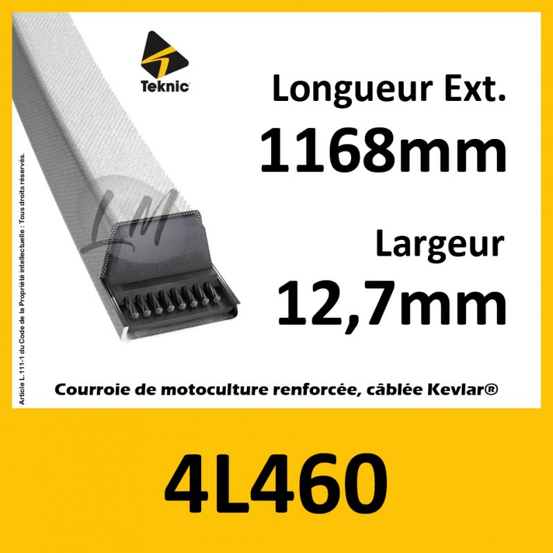 Courroie Tondeuse 4L46 Kevlar - Longueur 116,84 Cm (46 Pouces), Largeur 12,7 Mm, Compatible Diverses Marques