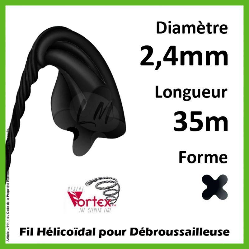 Fil Hélicoïdal Vortex Noir 2,4mm x 35m