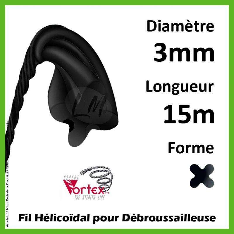 Fil Hélicoïdal Vortex Noir 3mm x 15m