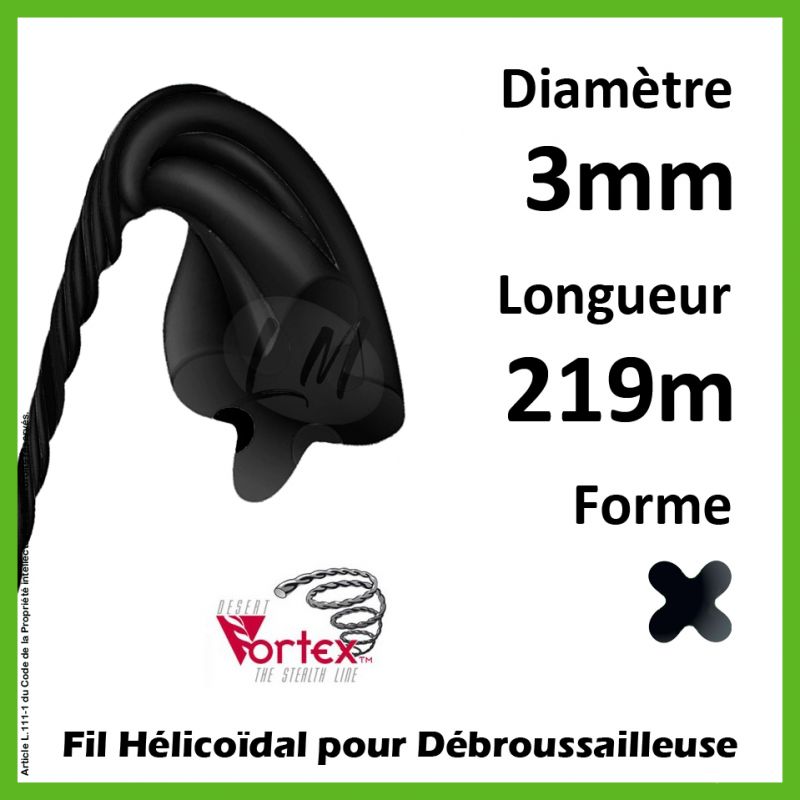 Fil Hélicoïdal Vortex Noir 3mm x 219m