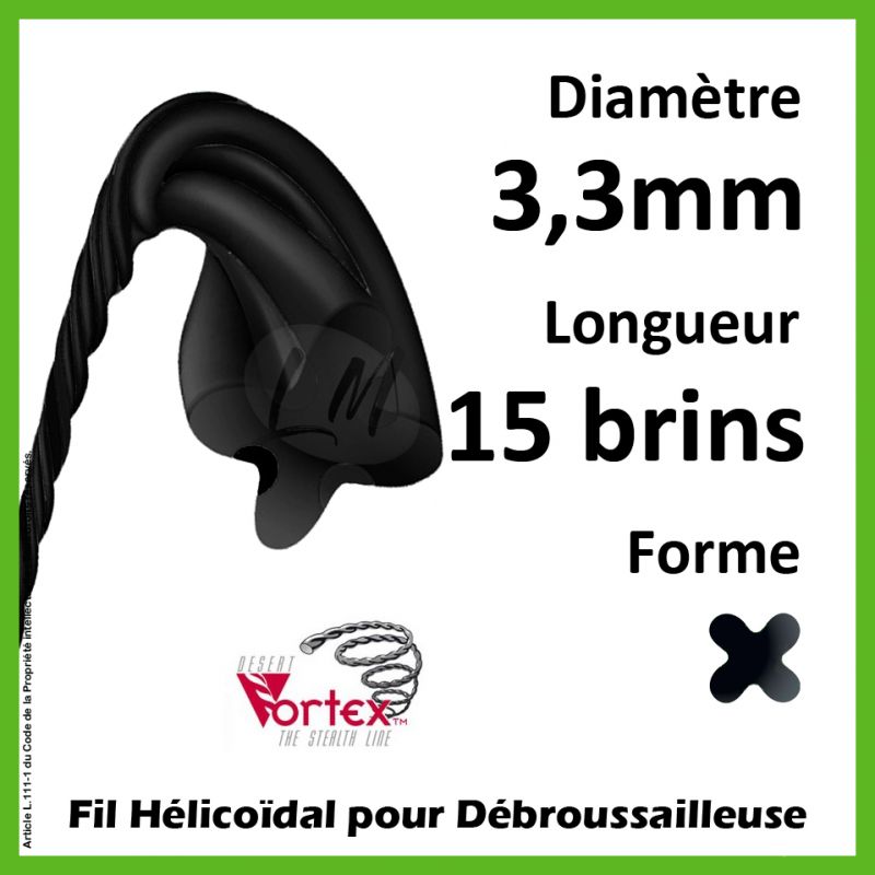 Fil Hélicoïdal Vortex Noir 3,3mm x 41cm - 15 brins