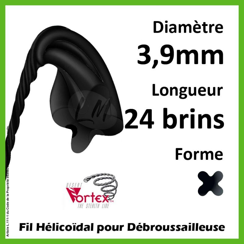 Fil Hélicoïdal Vortex Noir 3,9mm x 53cm - 24 brins